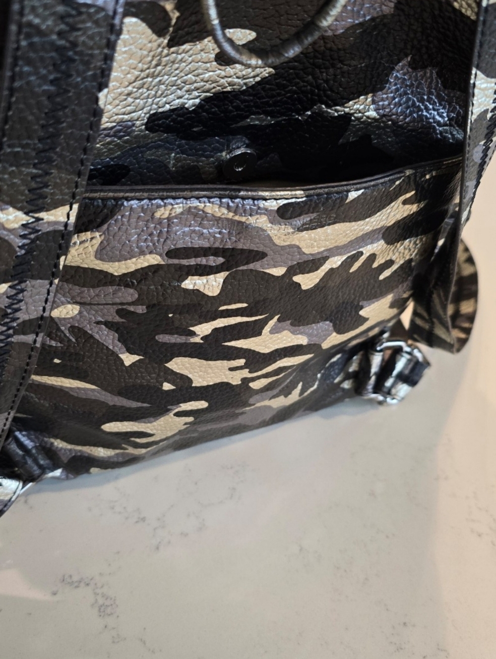Aimee Kestenberg Becca Pebbeled Leather Metallic Camoflauge Backpack Womens - Picture 10 of 14